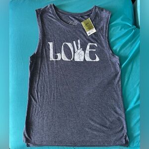 NWT Cold Crush Graphic LOVE Heather Blue Tank Top Summer Top Size Medium